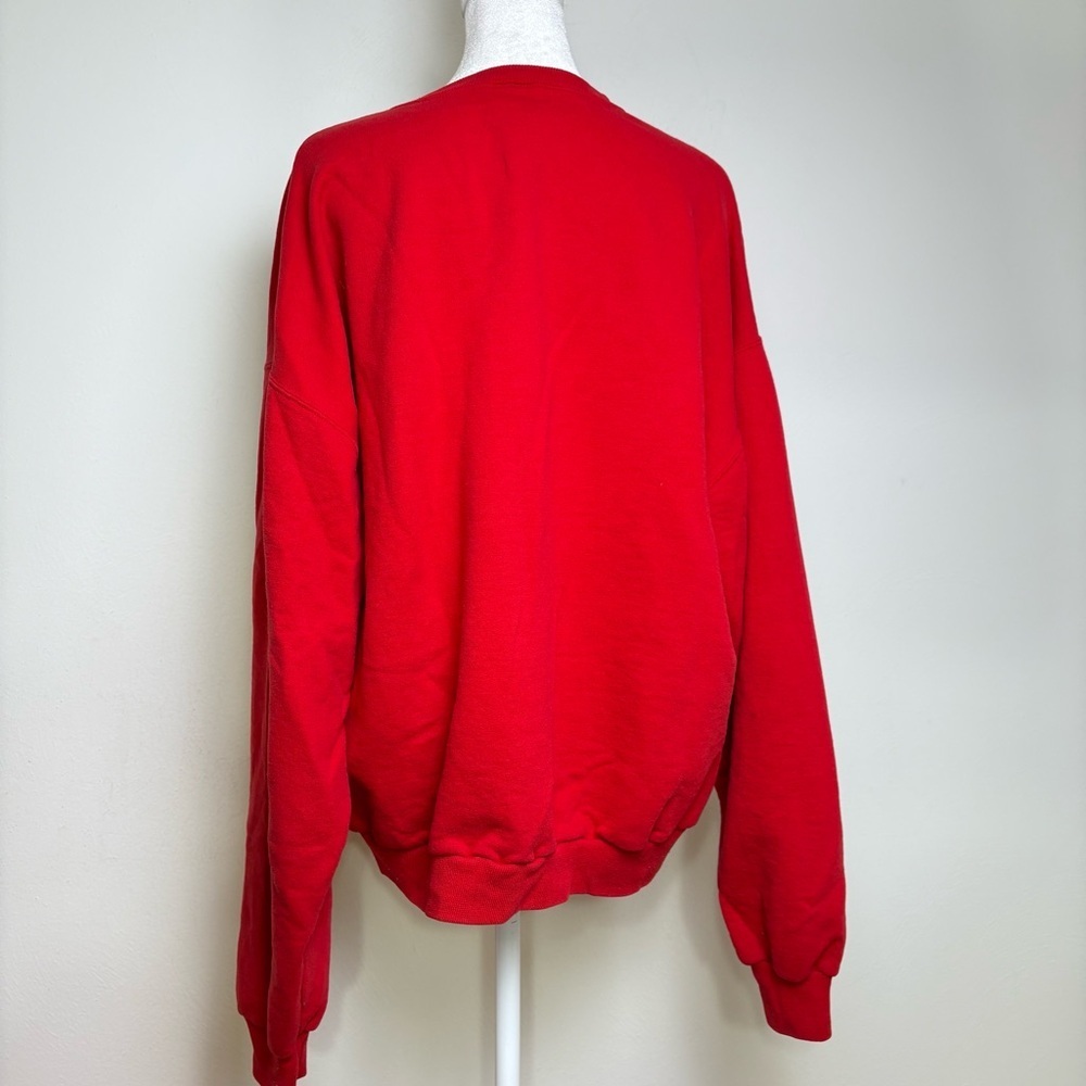 Vintage 90s Y2K USA Bright Red Patriotic Flag Sweatshirt America Freedom - Picture 12 of 14